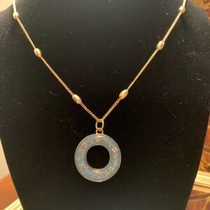 Gold-Tone Necklace with Blue Enamel Circle Pendant